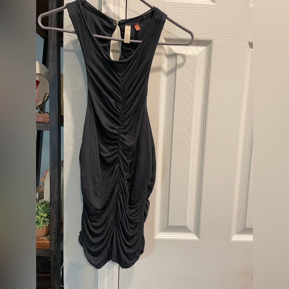 Pilcro Anthropologie reversible Ruched Black  bodycon tank dress size large